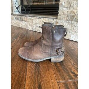 Ugg Orion Moto Boot Leather Brown Size 8